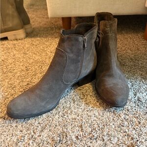 Vaneli Brown Ankle Booties with Stacked Heel